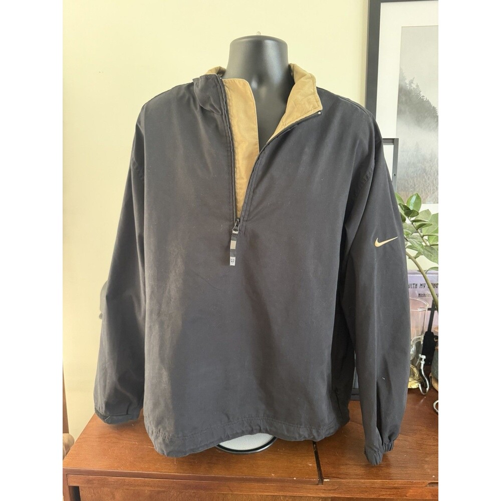 Y2K Nike Golf Windbreaker Pullover Mens Size L Black Tan 1/4 Zip Mesh Lined